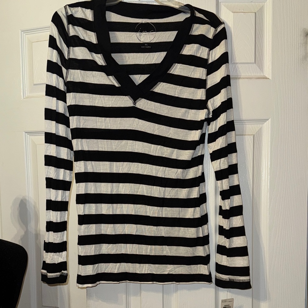 INC International Concepts Black and White Striped Long Sleeve Top